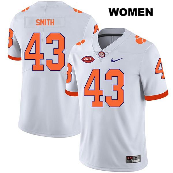 Women's Clemson Tigers #43 Chad Smith Stitched White Legend Authentic Nike NCAA College Football Jersey PXQ3446KC